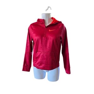 Nike Dri Fit‎ Therma Hoodie Girls XL Red Diamond Texture Quarter Zip Pockets